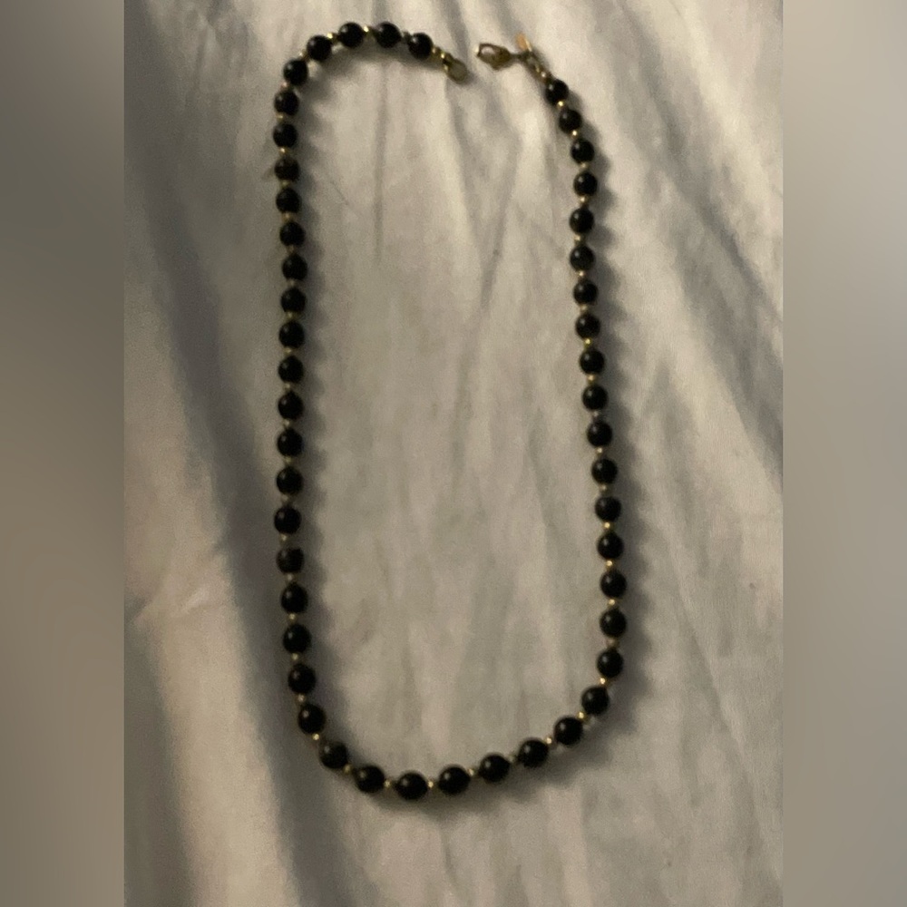 Elegant Monet Black and Gold tone Beaded Necklace